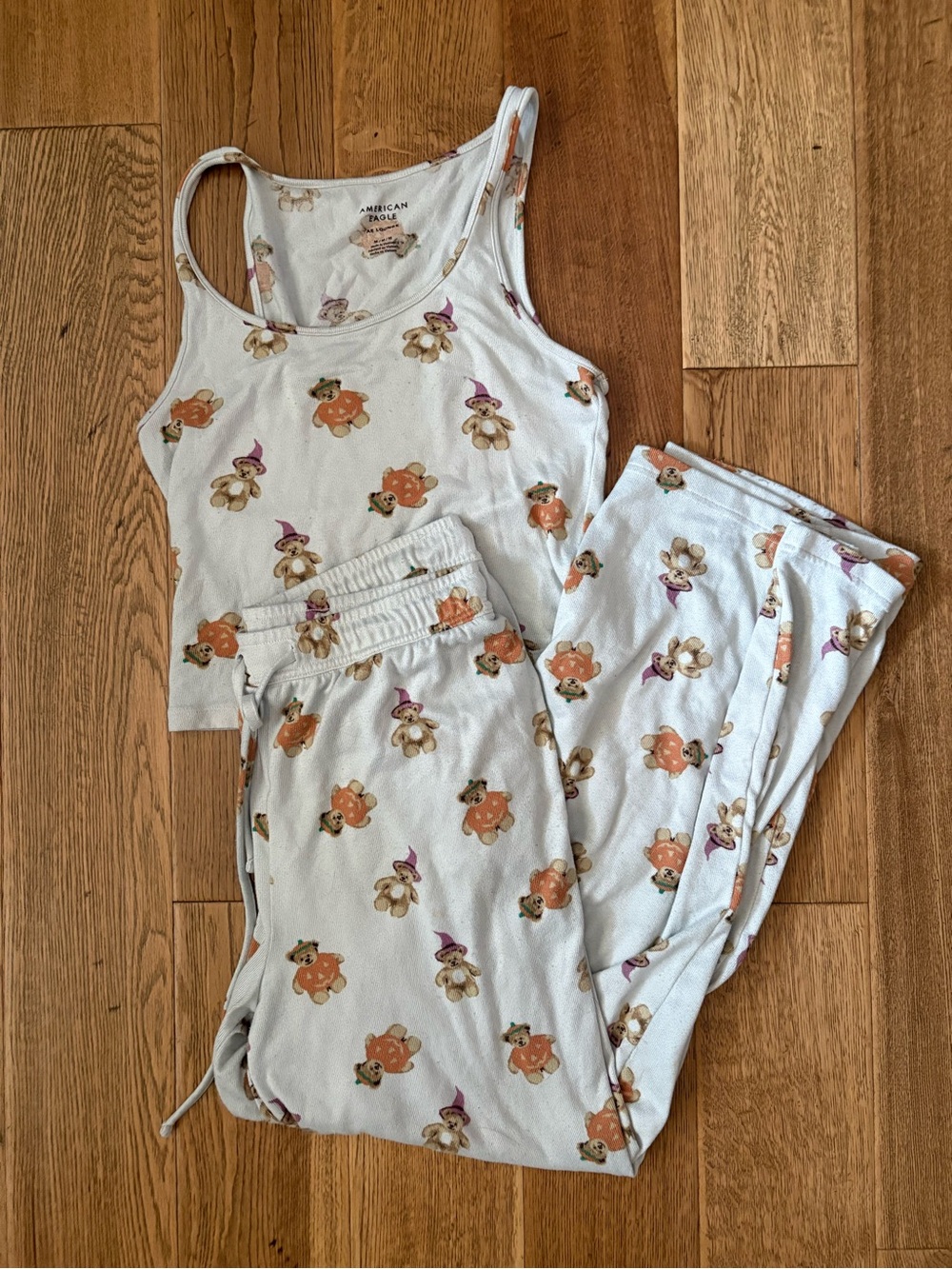 American Eagle Halloween pumpkin Teddy-Print Pajama Set